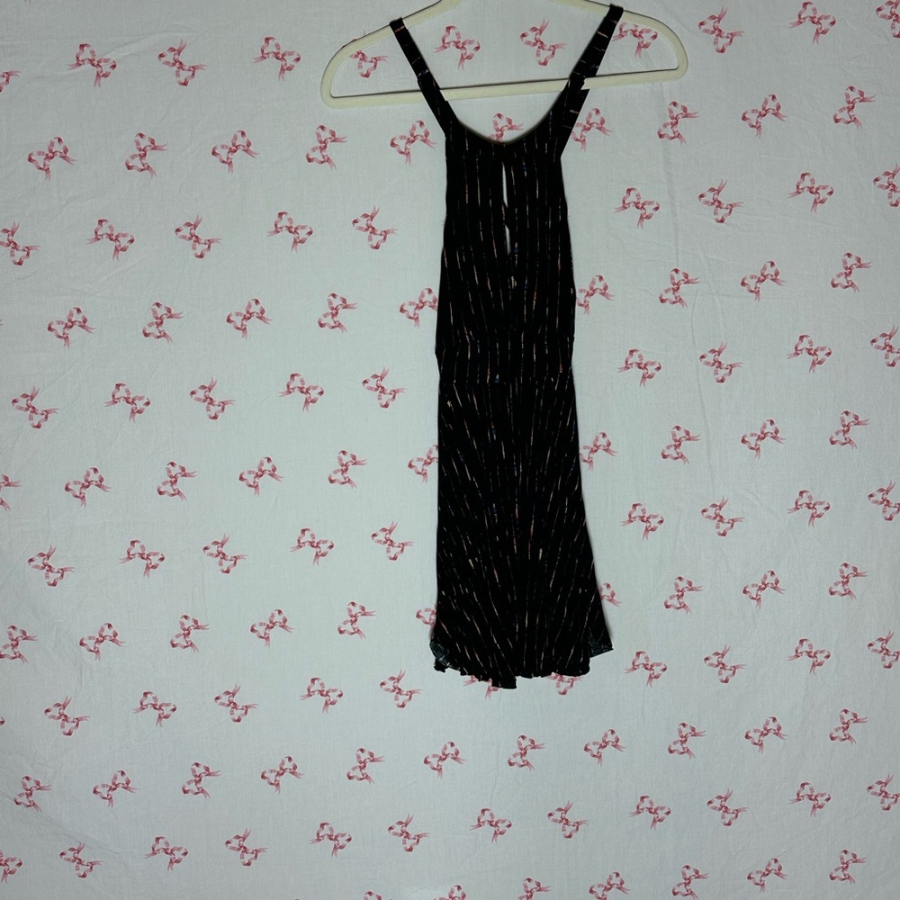 Ecote Black Backless Dress with Subtle Stripes